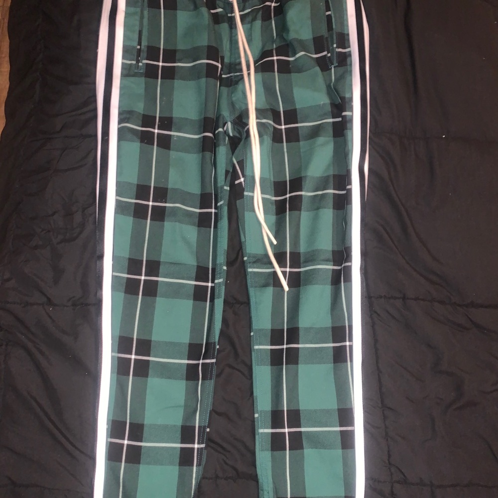 Plaid green designer pants